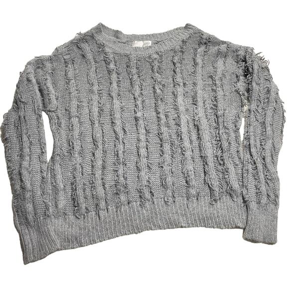 J.O.A Eyelash Angora Blend Sweater Womens Large Long Sleeve Pullover Fringe Gray - Picture 1 of 9